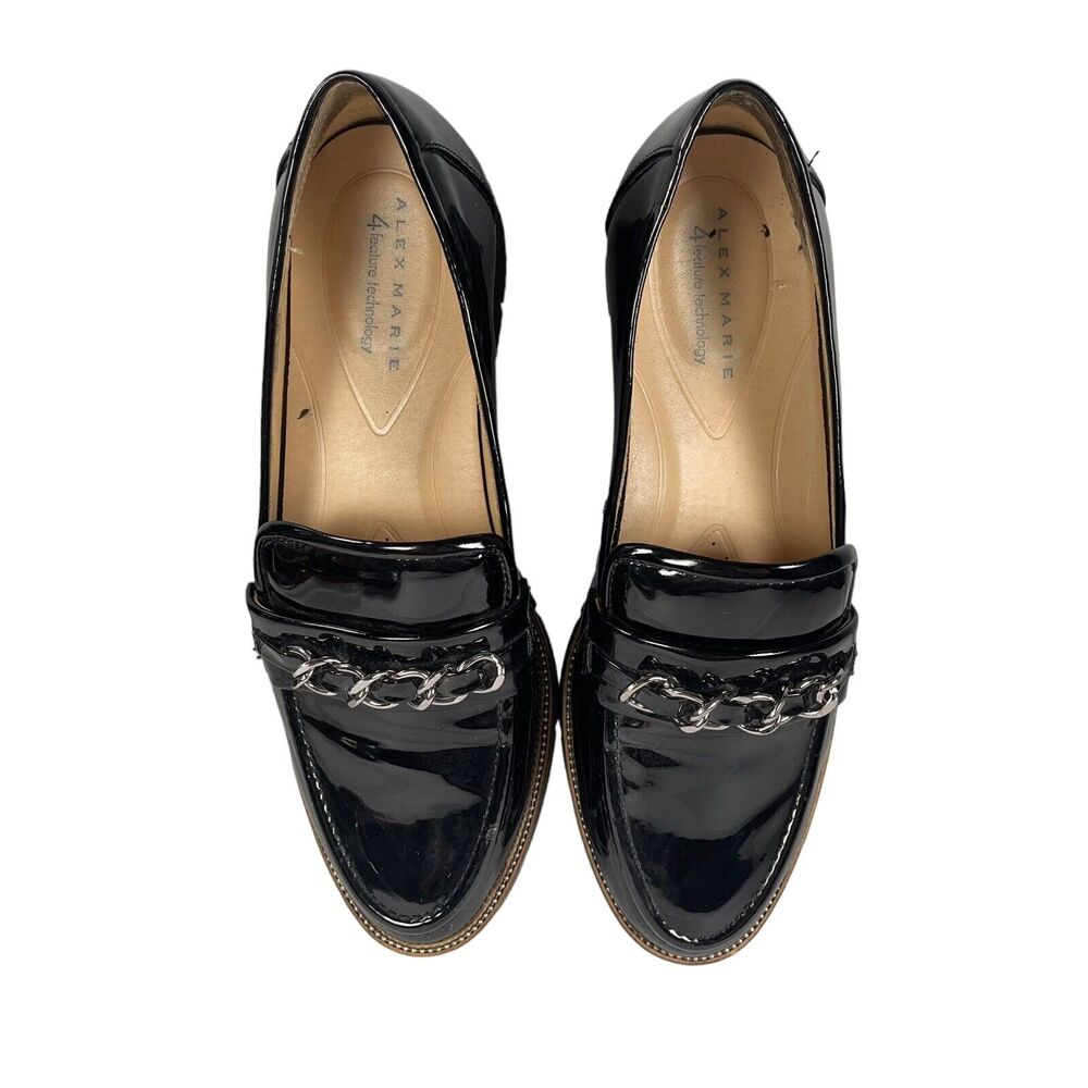 Alex Marie PLATFORM LOAFERS Size 9 Womens Chain Goth Black Patent Grensley Shoes - Picture 5 of 11